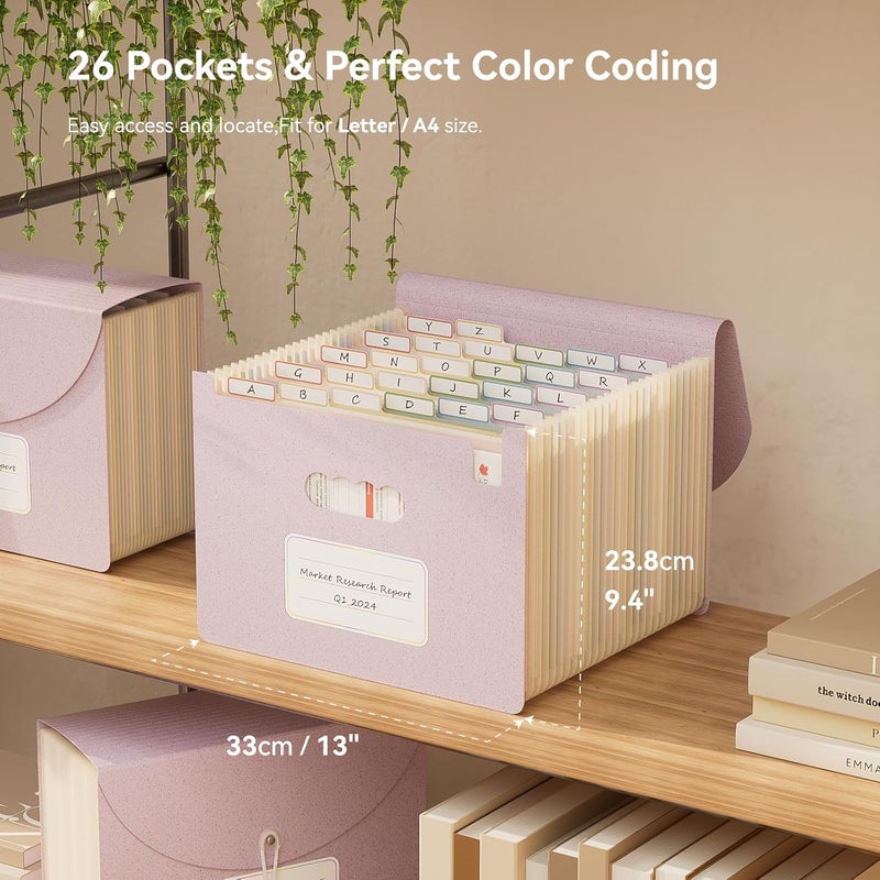 EcoStash Accordion File Organizer, 26 Pockets Wheat Straw Expanding File Folder, Monthly Bill Receipt Organizer, A-Z Tabs, 100% BPA Free, Return to Nature, Healthy Living-Lavender Purple - Image 3